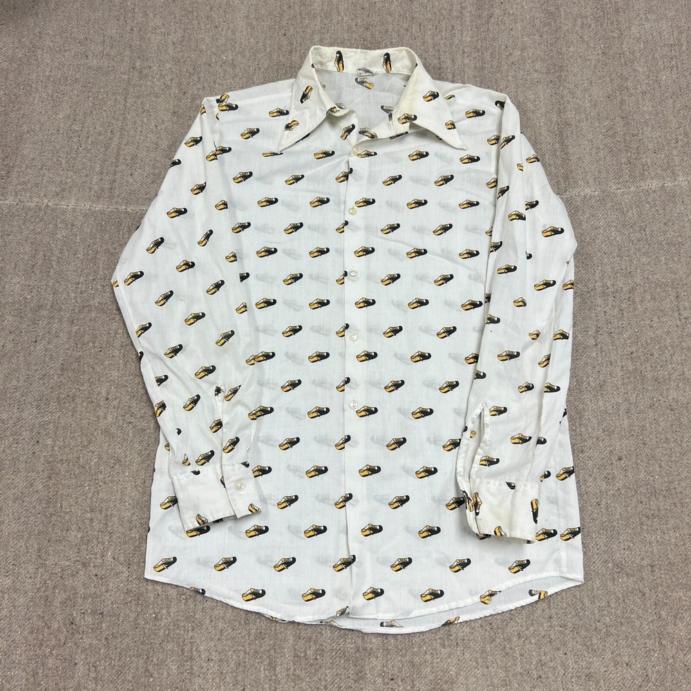 Vintage Romeo Button Up Shirt Mens Large White 1970s Long Sleeve Sneakers Shoes